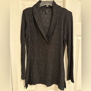White House Black Market Metallic Black V-Neck Sweater NWOT